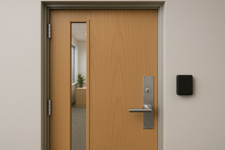 wooden door with door strikes