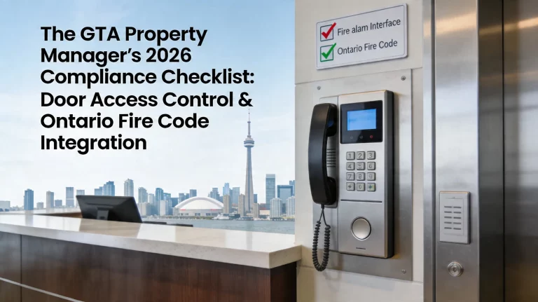Fail-safe electric door strike wiring diagram showing fire alarm relay integration by Cablify technician in Toronto