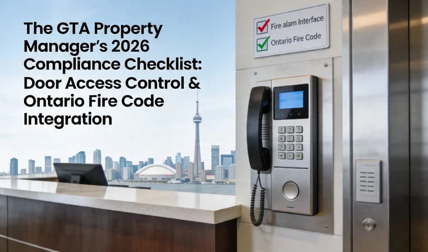 Fail-safe electric door strike wiring diagram showing fire alarm relay integration by Cablify technician in Toronto
