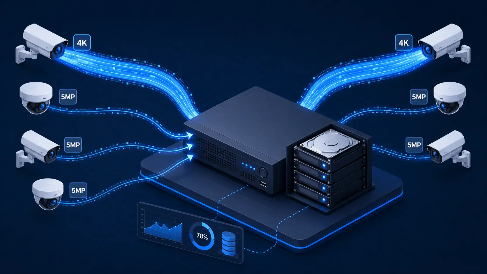 4K vs 5MP security camera storage and bandwidth load on an NVR