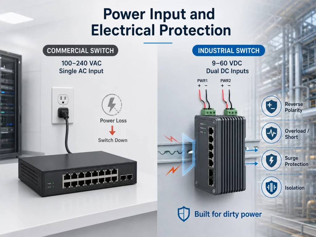 Power Input and Electrical Protection for industrial commercial switches
