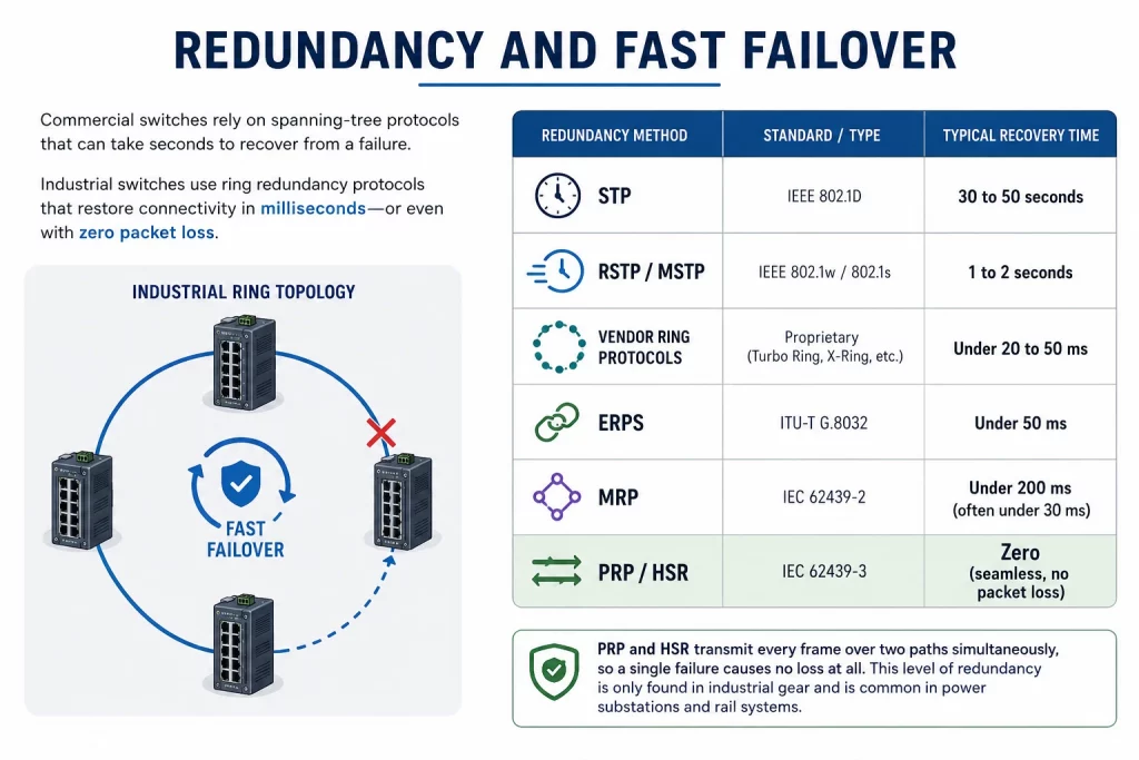 Redundancy and Fast Failover Switches vs Commercial Switches