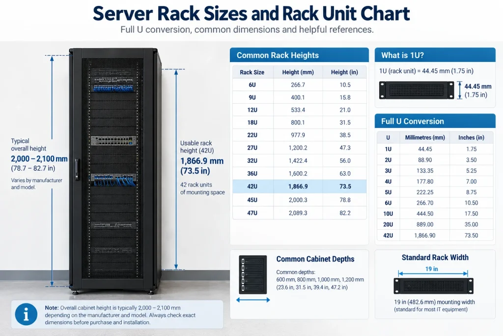 server rack sizes and rack unit Chart